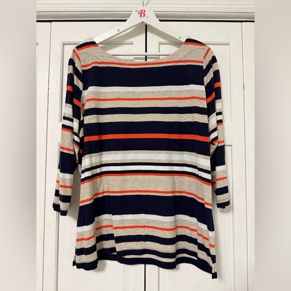 Liz Claiborne Tops - Liz Claiborne Navy/Orange Striped Boat Neck 3/4 Sleeves Size 1X Minimalist